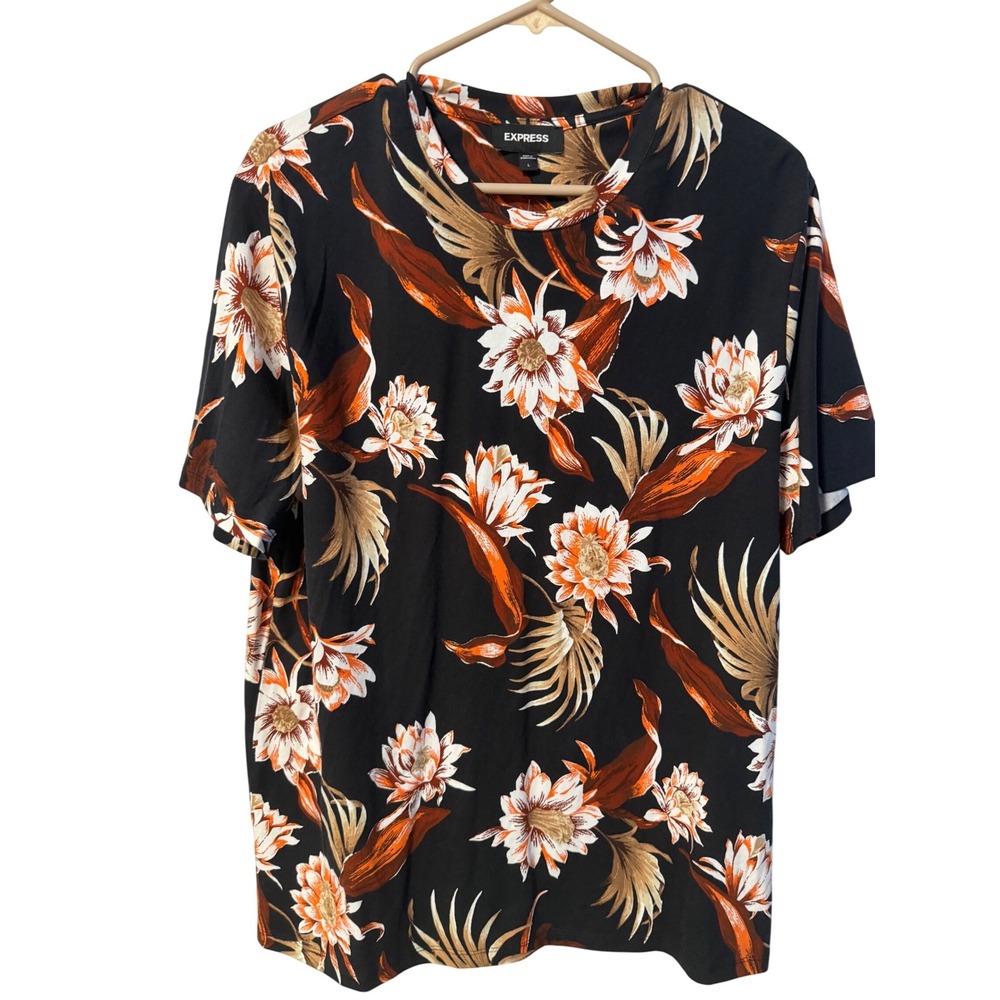 Express Floral T-Shirt Mens L Black New With Tags Tropical